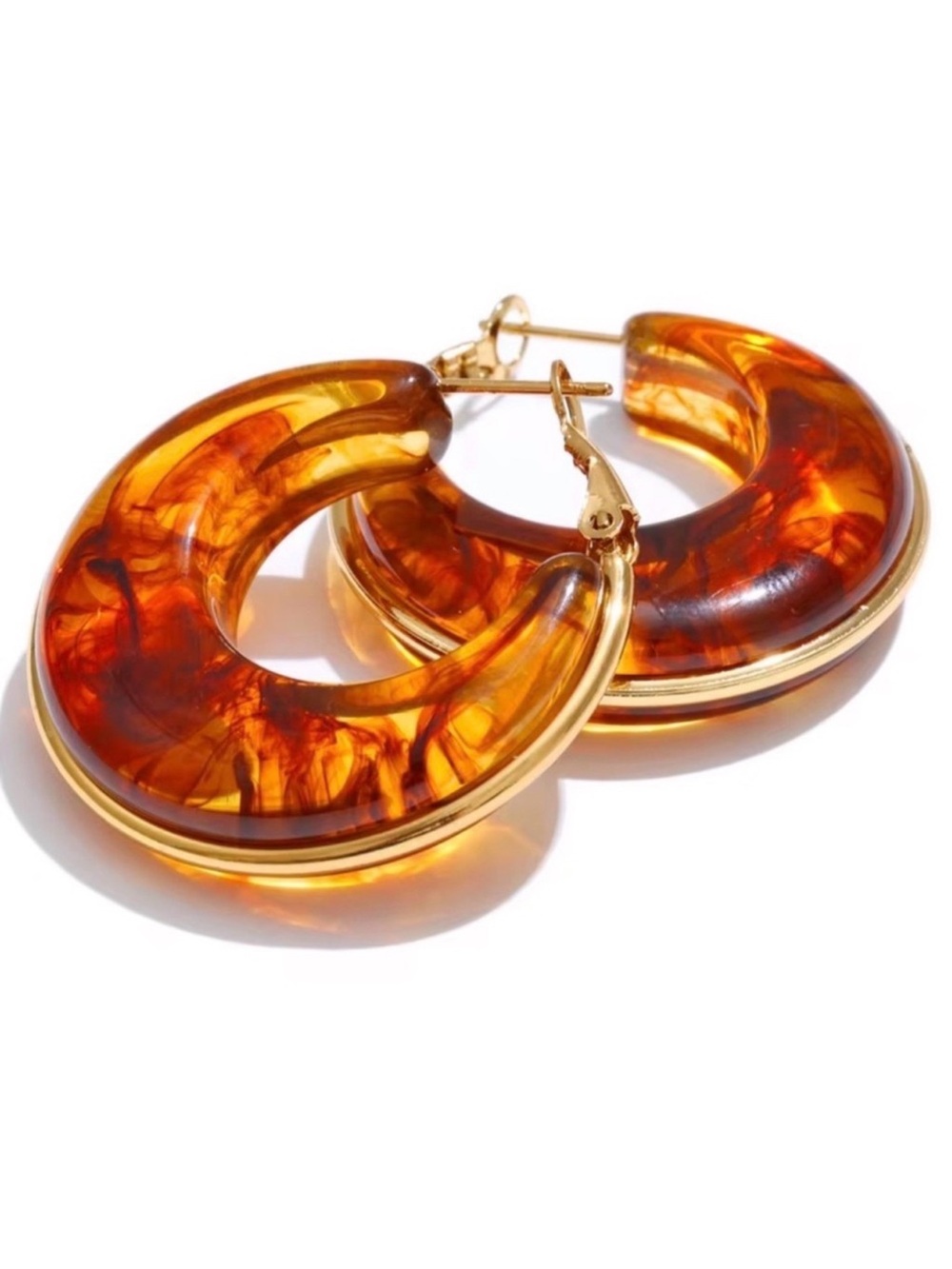 Amber Tortoiseshell Hoop Earrings with Gold Accents
